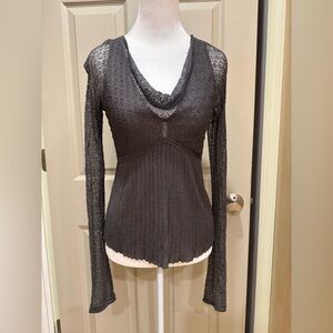 Armani Collezioni Black Fine-Gauge Sheet Knitted Cowl-Neck Top Sz Euro 42 US 6